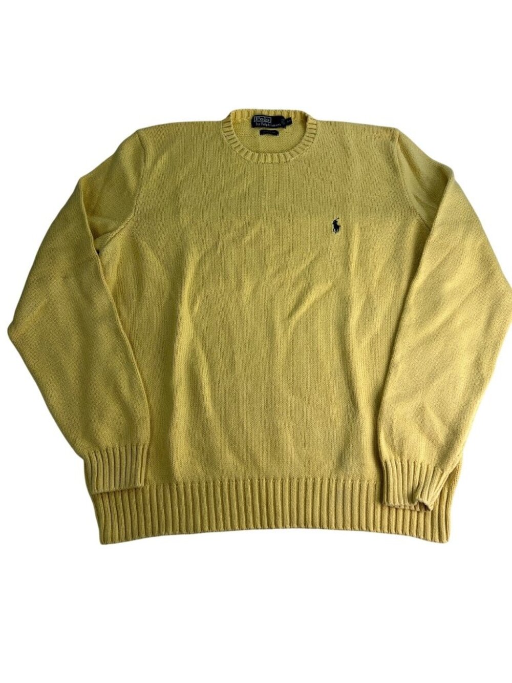 Polo Ralph Lauren Yellow Knit Cotton Sweater XL Crewneck Men’s Casual Pullover